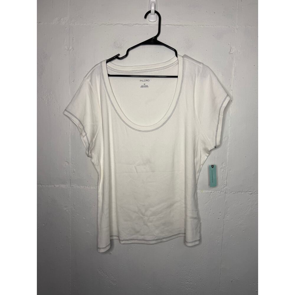 NEW Anthropologie Plus Pilcro Womens White Ribbed Short Sleeve Top Size 3X